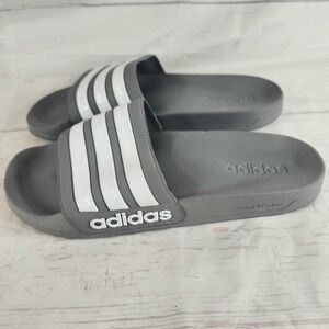 Adidas Adilette Cloudfoam Shower Slides Gray White Comfort - Mens Size 10
